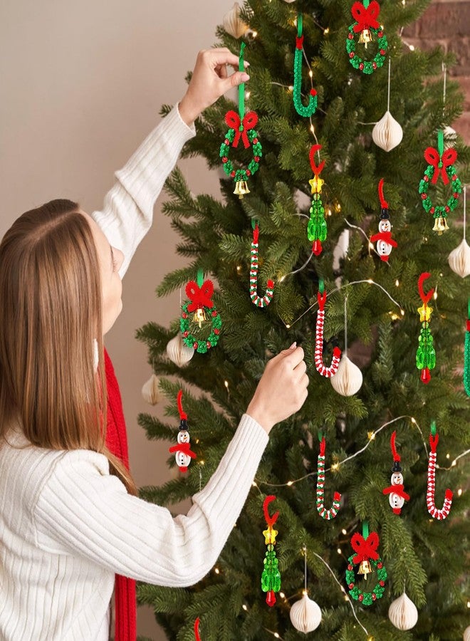 AWHETIE Christmas Crafts for Kids Adults,40 Sets Beaded Ornament Kit,Including 20 Pcs Wreath with Bell/5 Pcs Snowman/5 Pcs Christmas Tree/10 Pcs Candy Cane,Holiday Tree Decorations - Image 2
